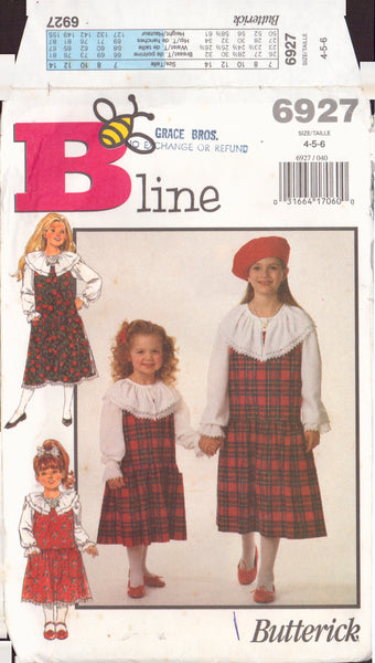 Butterick 6927 Sewing Pattern, Girls' Jumper and Blouse, Size 4-5-6, Cut, Incomplete