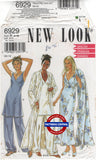 New Look 6929 Deep V-Neckline Nightgown in Two Lengths, Robe and Pants, Uncut, Factory Folded Sewing Pattern Multi Size 30.5-38