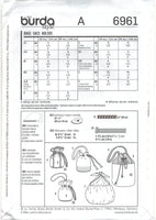 Burda 6961 Drawstring Bags in Five Styles, Uncut, Factory Folded Sewing Pattern