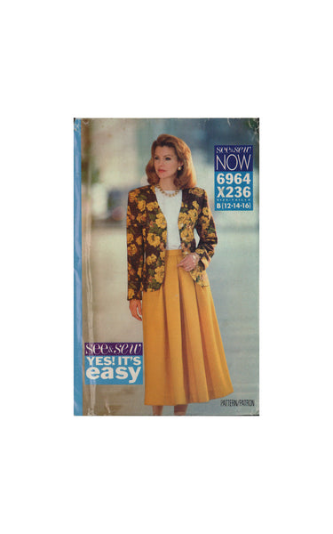 See&Sew 6964 Sewing Pattern, Jacket and Skirt, Size 12-14-16, Uncut, Factory Folded