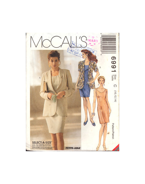 McCall's 6991 Semi-Fitted Jacket with Shawl Collar and Fitted Sleeveless Dress, Uncut, Factory Folded, Sewing Pattern Size 10-14