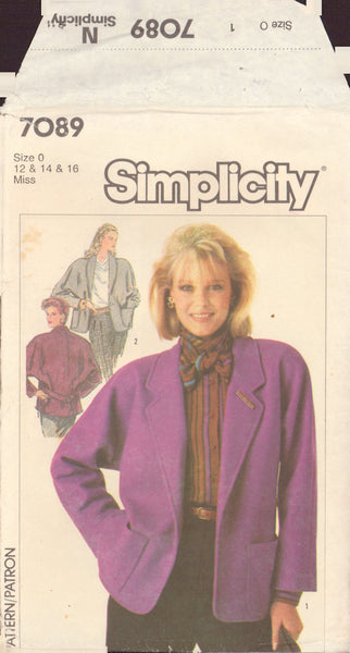 Simplicity 7089 Sewing Pattern Jacket, Size 12-14-16, Uncut, Factory Folded