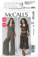 McCall's 7133 Mock Wrap Top, Wide Leg Pants and Jumpsuit, Uncut, Factory Folded Sewing Pattern Multi Size 6-14