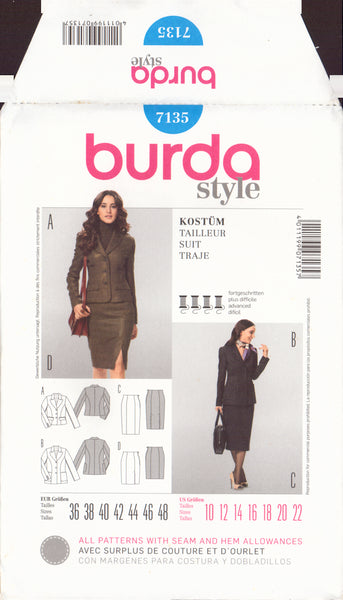 Burda 7135 Sewing Pattern, Skirt, Size 10-22, Uncut, Incomplete
