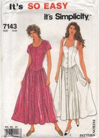 Simplicity 7143 Front Button Closing Dress with Cap Sleeves or Shoulder Straps, Uncut, Factory Folded, Sewing Pattern Size 8-20
