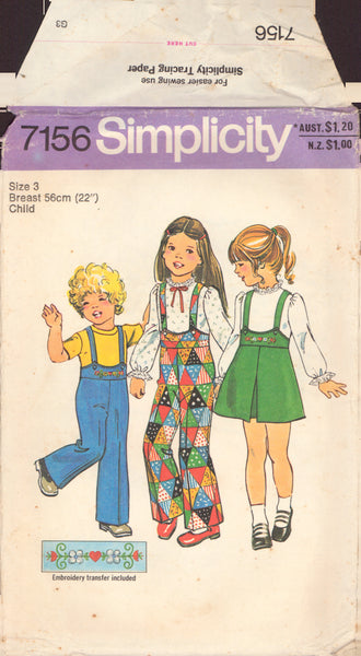 Simplicity 7156 Sewing Pattern, Child's Pants, Skirt and Blouse, Size 3, Cut, Complete