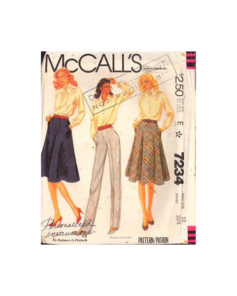 McCall's 7234 Palmer Pletsch Bias Cut Four Gore Skirt and Pants with Inset Pockets, Sewing Pattern Size 10, 12 or 14