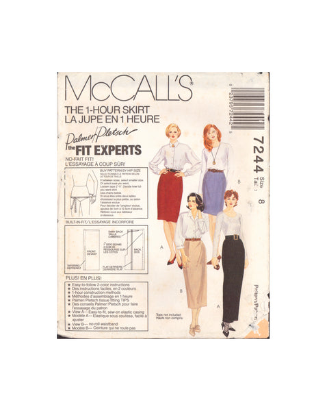 McCall's 7244 Sewing Pattern, Skirts, Size 8, Uncut, Factory Folded