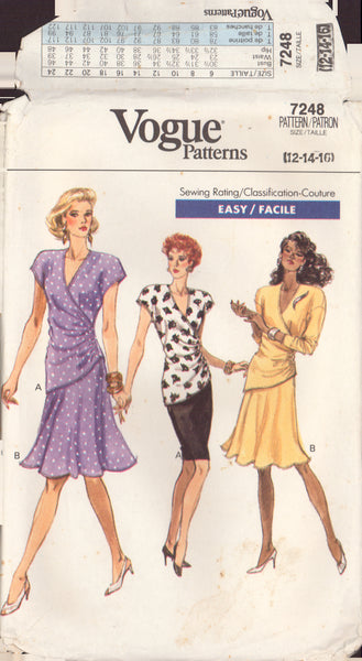 Vogue 7248 Sewing Pattern, Top and Skirt, Size 12-14-16, Uncut, Factory Folded