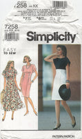 Simplicity 7258 Dress with Full or Slim Skirt, Part Cut, Sewing Pattern Size 8-10