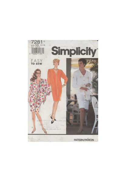 Simplicity 7281 Button Front Dress with V-Neck with Two Sleeve Lengths and Scarf, Uncut, Factory Folded Sewing Pattern Multi Size 10-18