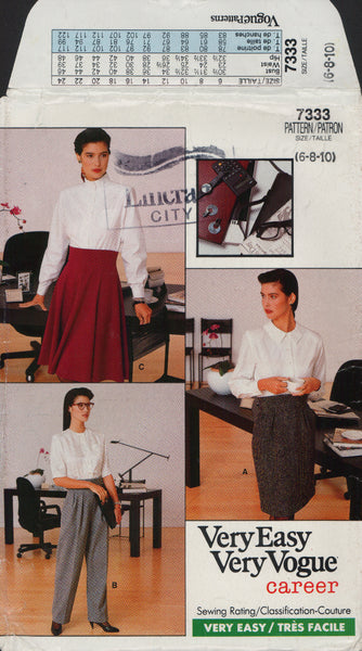Vogue 7333 Sewing Pattern, Skirt and Pants, Size 6-8-10, Cut, Complete