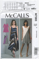 McCall's 7383 Shaped Hemline Dresses in Two Lengths with or without Sleeves, Uncut, Factory Folded, Sewing Pattern Size 4-14