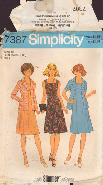 Simplicity 7387 Sewing Pattern, Jacket, Dress, Size 16, Cut, Complete