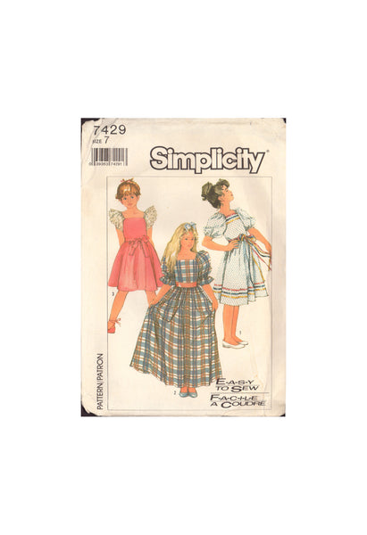 Simplicity 7429 Sewing Pattern, Girls' 2-Lenght Dress, Size 8, Cut, Incomplete
