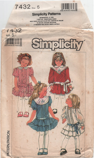Simplicity 7432 Childs' Dropped Waist Dress with Embroidered Collars, Patterns Central Simplicity 7432 Childs' Dropped Waist Dress with Embroidered Collars, Patterns Central