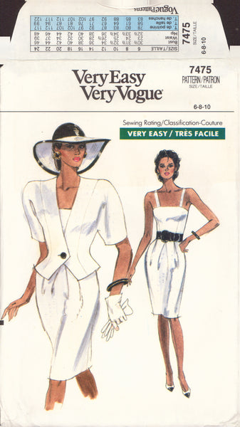 Vogue 7475 Sewing Pattern, Jacket and Dress, Size 6-8-10, Partially Cut, Complete