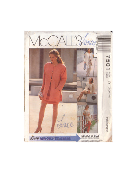 McCall's 7501 Sewing Pattern, Jacket, Tunic, Top, Pants, Skirt, Size 12-14-16, Uncut, Factory Folded