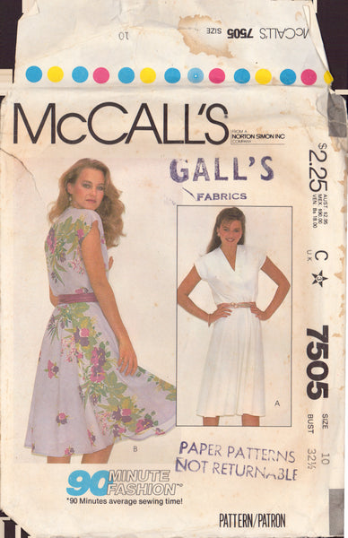 McCall's 7505 Sewing Pattern, Misses' and Junior Petite Dress, Size 10, Uncut