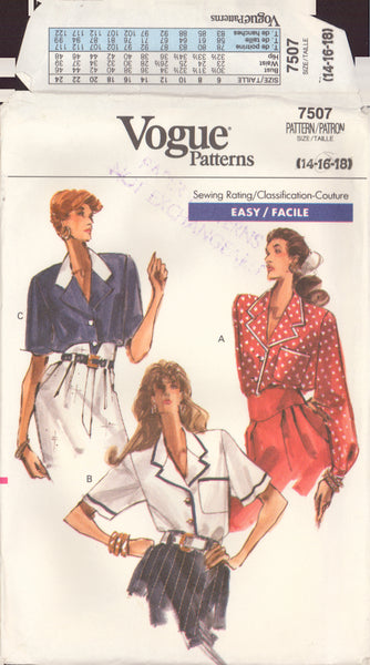 Vogue 7507 Sewing Pattern, Misses'/Misses' Petite Shirt, Size 16, Cut, Complete