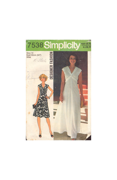 Simplicity 7538 Sewing Pattern, 2-Length Dress, Size 14, Cut, Complete