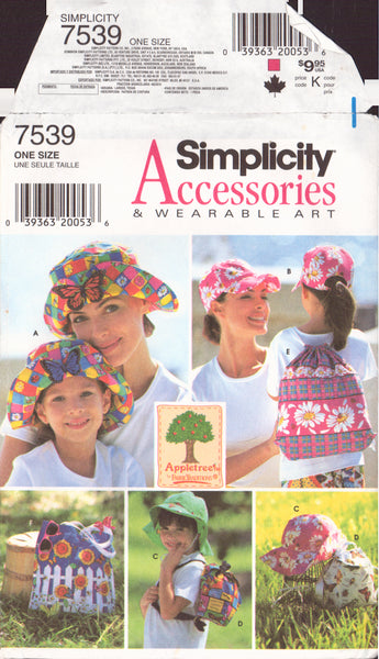 Simplicity 7539 Sewing Pattern, Accessories and Wearable Art, Partially Cut, Complete