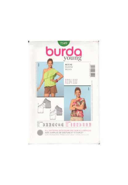 Burda 7549 Sewing Pattern, Blouse, Size 8-20, Uncut, Factory Folded