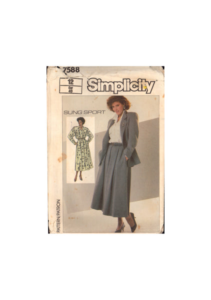 Simplicity 7588 Sung Sport Shirt, Skirt and Lined Jacket,  Sewing Pattern Size 12
