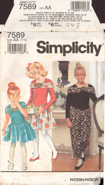 Simplicity 7589 Sewing Pattern, Girls' Dress or Jumpsuit, Size 7-8-10, Cut, Incomplete