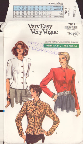 Vogue 7617 Sewing Pattern, Misses'/Misses' Petite Blouse, Size 12-14-16, Cut, Complete