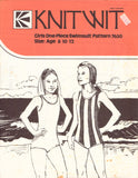 Knitwit 7650, Sewing Pattern, 70s Girls' One-Piece Swimsuit, Age 8-10-12, Uncut