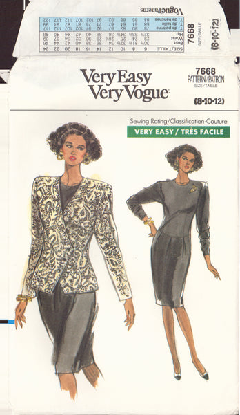 Vogue 7668 Sewing Pattern, Jacket and Dress, Size 8-10-12, Cut, Complete
