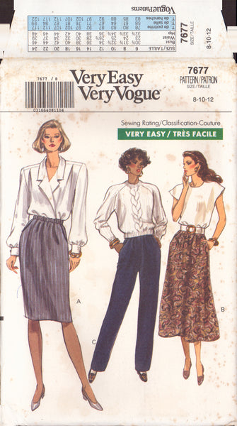 Vogue 7677 Sewing Pattern, Misses' Skirt and Pants, Size 8-10-12, Uncut, Factory Folded