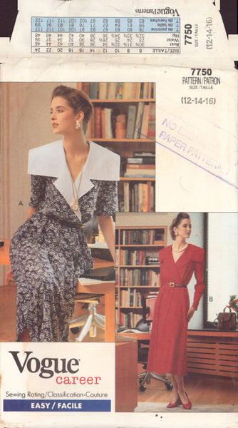 Vogue 7750 Sewing Pattern, Misses' Petite Dress, Size 12-14-16, Uncut, Factory Folded