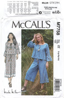 McCall's 7758 Raglan Sleeve Boho Top and Wide Leg Pants, Uncut, Factory Folded Sewing Pattern Multi Plus Size 16-26