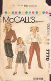 McCall's 7770 Sewing Pattern Girls' Top, Culottes, Size 10, Cut, Complete