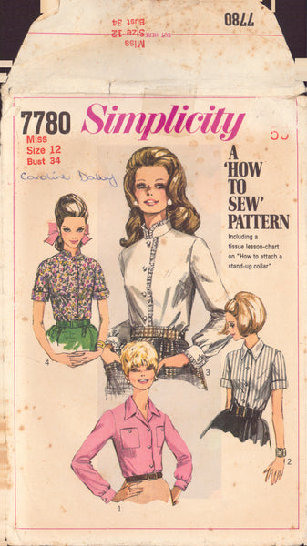 Simplicity 7780 Sewing Pattern, Misses' Blouses, Size 12, Cut, Incomplete
