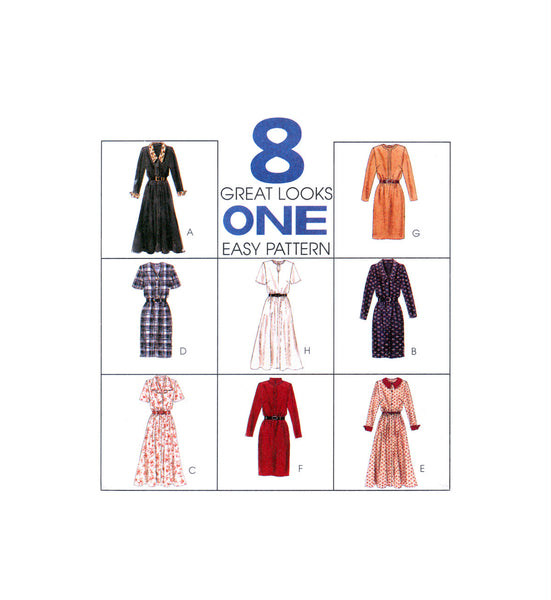 McCall's 7787 Dress with Flared or Straight Skirt and Sleeve, Neckline Variations, Uncut, Factory Folded, Sewing Pattern Size 16-20