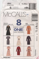 McCall's 7787 Dress with Flared or Straight Skirt and Sleeve, Neckline Variations, Uncut, Factory Folded, Sewing Pattern Size 16-20