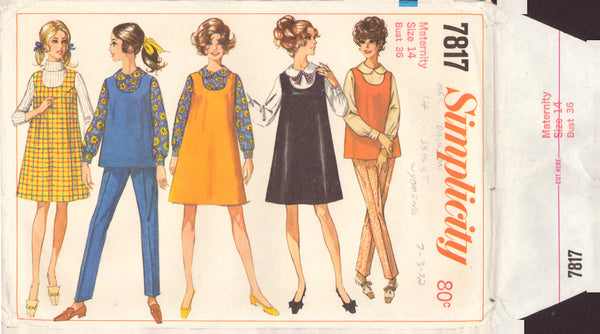Simplicity 7817 Sewing Pattern, Maternity Jumper or Top, Blouse and Pants, Size 12 or Size 14, Neatly Partially Cut, Complete