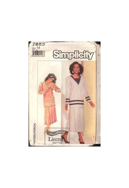 Simplicity 7883 Flapper Inspired Tunic Top and Pull on Skirt as a Two Piece Dress, Cut Sewing Pattern Size 14