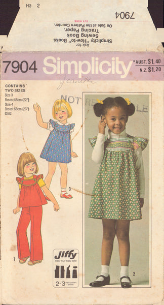 Simplicity 7904 Sewing Pattern, Girls' Jumper or Top &amp; Pants, Size 3-4, Uncut