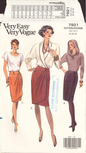 Vogue 7921 Sewing Pattern Misses' Skirts, 8-10-12, Cut, Complete