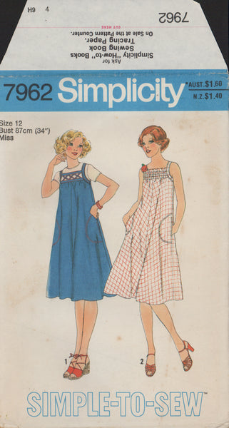 Simplicity 7962 Sewing Pattern, Jumper or Dress, Size 12, Neatly Cut, Complete