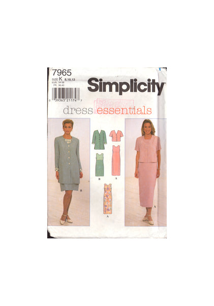 Simplicity 7965 Sleeveless, Raised Waistline Dress with Long or Short Jacket, Uncut, Factory Folded Sewing Pattern Size 8-12