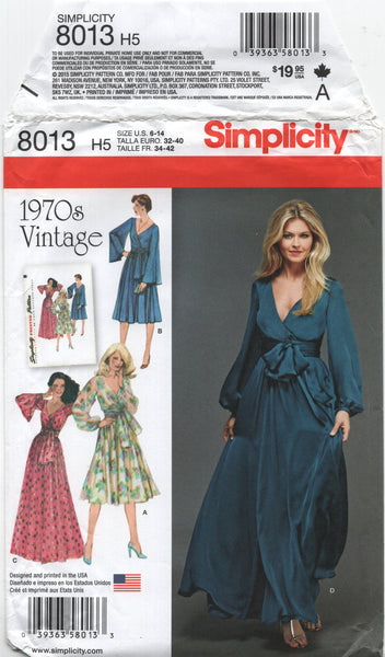 Simplicity 8013 Retro 70s Dress in Two Lengths with Bishop or Bell Sle Patterns Central Simplicity 8013 Retro 70s Dress in Two Lengths with Bishop or Bell Sle Patterns Central