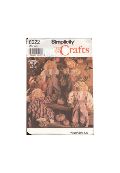 Simplicity 8022 Sewing Pattern, Scarecrow and Clothes, One Size, Uncut, Factory Folded