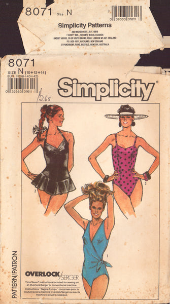 Simplicity 8071 Sewing Pattern, Women's Swimsuits, Size 10-12, Partially Cut, Complete