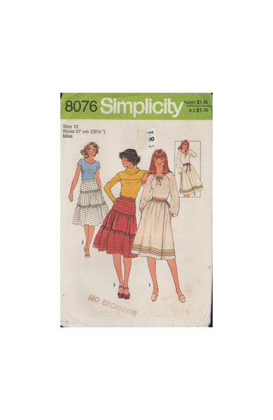 Simplicity 8076 Sewing Pattern, Skirts, Size 12, Cut, Complete