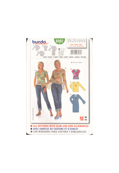 Burda 8082 Sewing Pattern, Dress Shirt, Size 10-24, Uncut Factory Folded